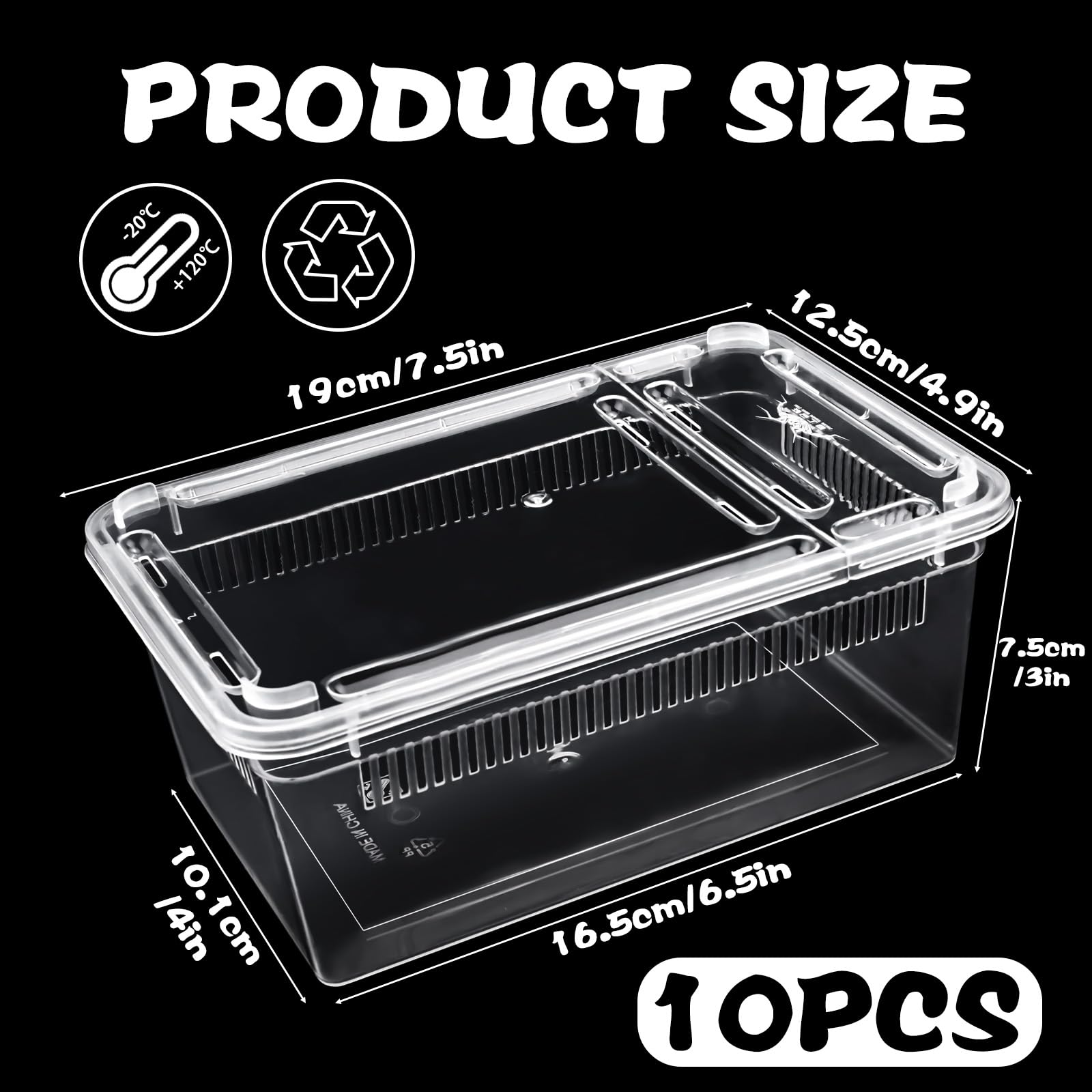 Isopod Futterbox für Reptilien, Kunststoff-Terrarium, Reptilienzuchtbox für Bartgecko, Drache, Eidechse, Spinne, Frosch, Rreptilienträger (transparent), 10 Stück