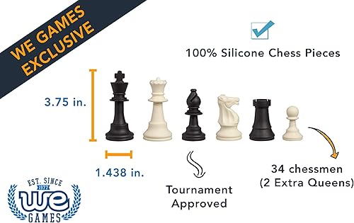 Miniatura 4 de WE Games Piezas de ajedrez de silicona Staunton Tournament - Negro y crema, 3.75 pulgadas King