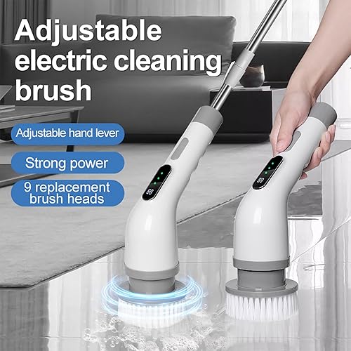 Miniatura 2 de Limpiador giratorio eléctrico, cepillo de limpieza inalámbrico para el hogar, 9 cabezales de cepillo reemplazables, tiempo de trabajo de 50 minutos,