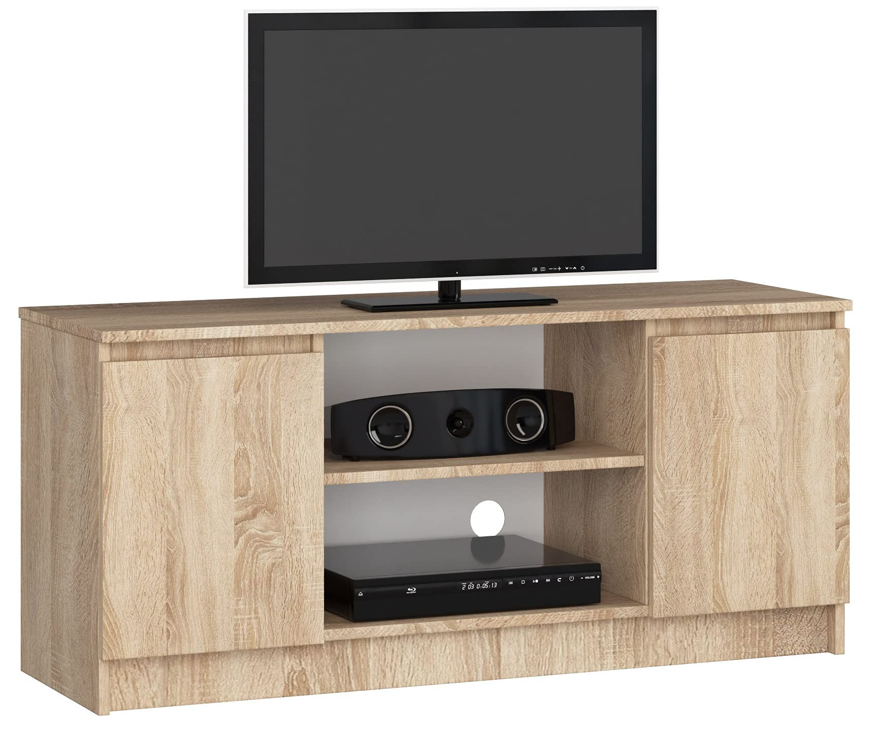 AKORD Lowboard K-120 | TV-Shrank mit EIN offenes Regalfach | Fernsehkommode 2 Ablagen mit Türen Links und rechts | H55 x B120 x T40 cm | Gewicht 30 kg | Sonoma Eiche