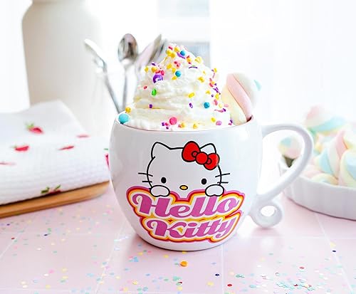 Miniatura 4 de Silver Buffalo Sanrio - Taza de café de cerámica con diseño de corazones de Hello Kitty con asa de bucle, taza para té, expreso, cacao, capacidad