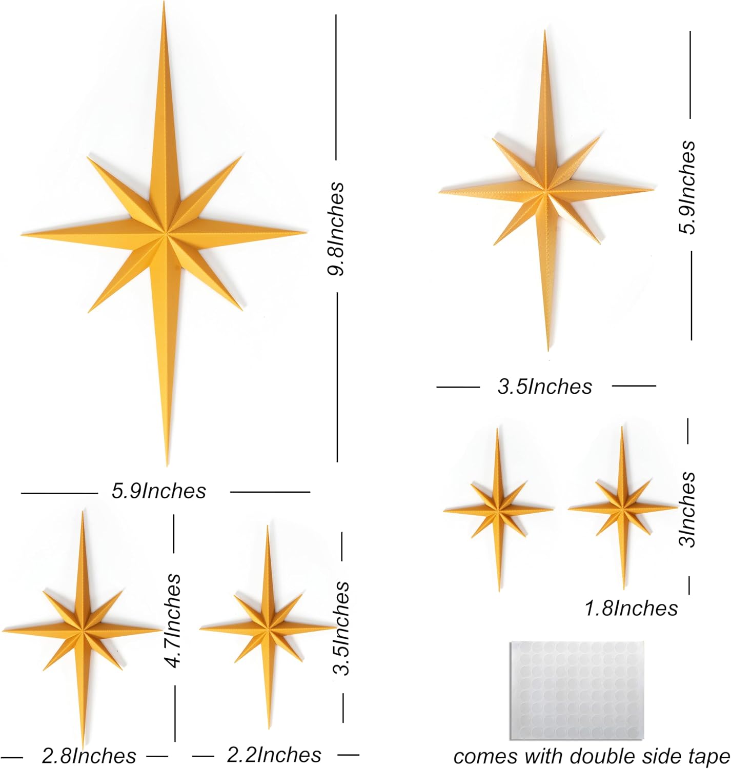 Stylor Mid Century Modern Decor, Gold Mcm Retro 3D Star Art Wall Sculpture, Plastic Starburst Decor, Vintage Celestial Whimsigoth Home Decor Accent. (Set of 6)