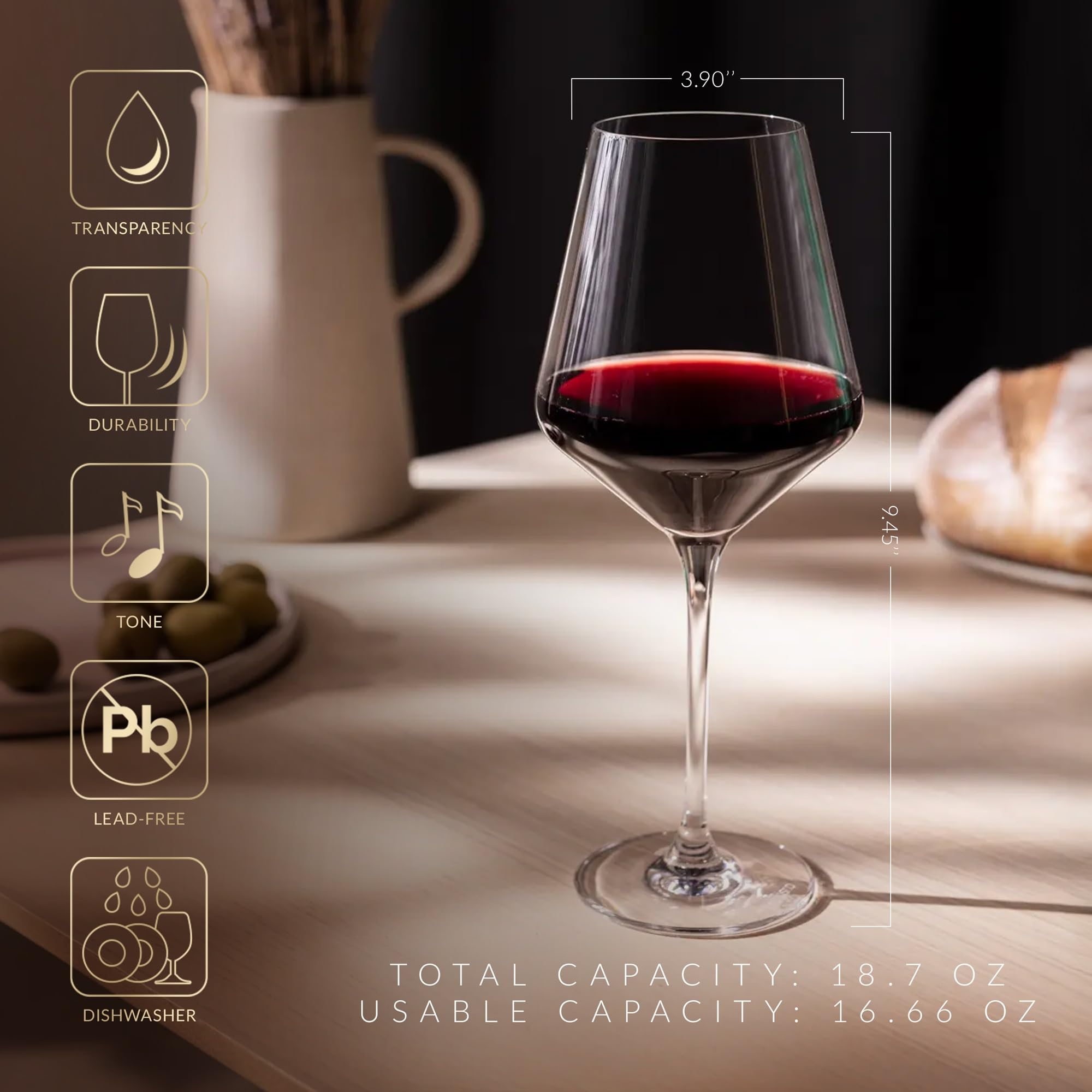 KROSNO Rotweingläser, 6 Stück, 470 ml, Avantgarde-Kollektion | Weinglas, bleifreie Kristallglaswaren, Trinkgläser, elegante Tassen, dünner Rand, langer Stiel, spülmaschinenfest
