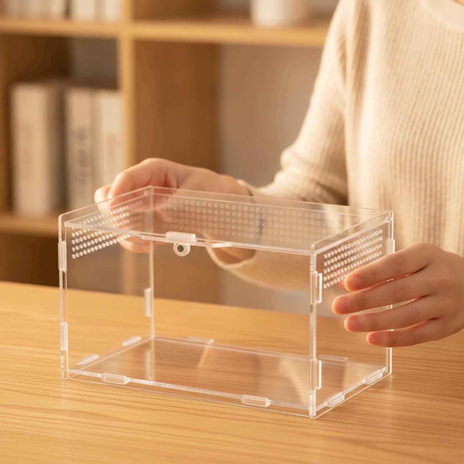Terrario in Acrilico Salvaspazio | Tecnico in Acrilico per Rettili, Durevole, Mini Terrario con di Ventilazione, Scrivania, Mensola, 20x20x13cm