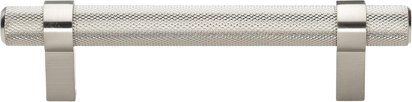 GlideRite Hardware 3-3/4 Inch Center to Center Knurled European Steel Bar Pull Cabinet Hardware Handle - 8006-96 10, Satin Nickel