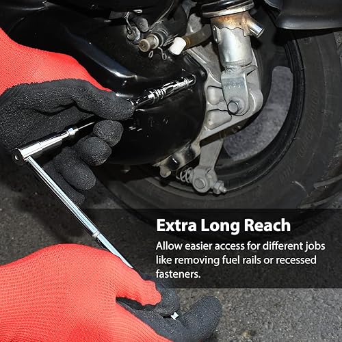 Miniatura 5 de FIRSTINFO H5195B Llave giratoria ajustable de 2 vías con mango en T de 14 pulgadas, llave de velocidad con mango en T para puntas y enchufes