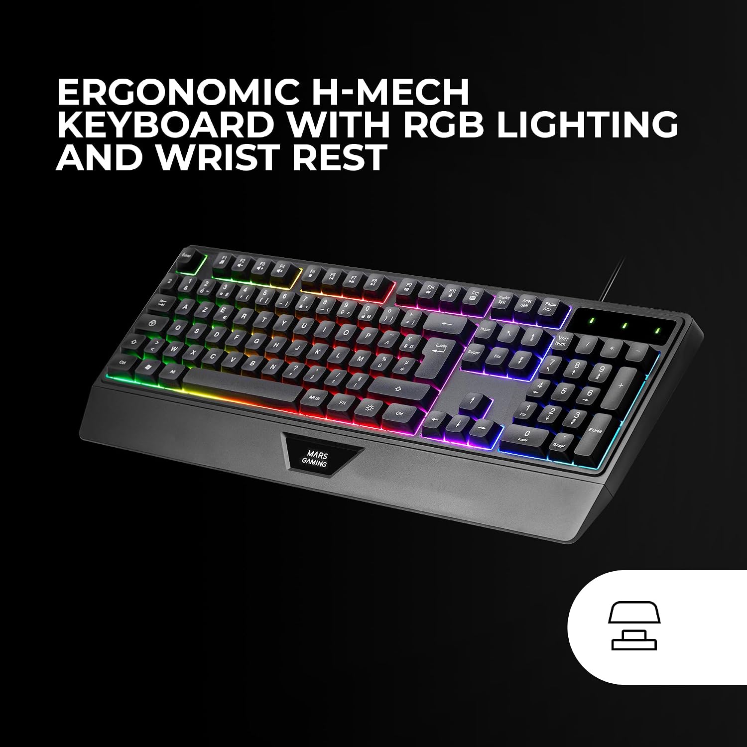MARSGAMING MCP124PRO, 4in1 Gaming Combo, H-Mech RGB Keyboard with Wrist Rest, RGB 3200DPI Mouse and HUANO Switches, FRGB Headphones, Nanotextile Mat 36x26cm, Multiplatform, Portuguese, Black image 2