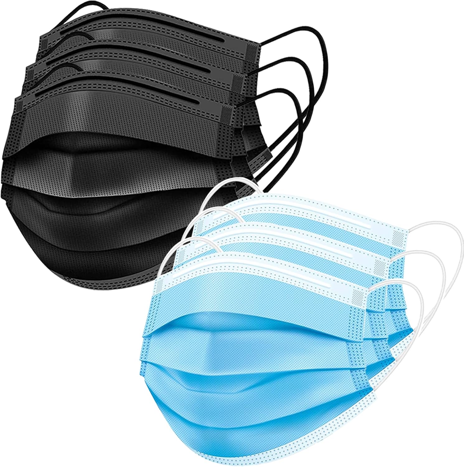 500 Pcs Blue Face Masks & 500 Pcs Black Disposable Face Masks, 3 Ply Protection Safety Mask for Adults