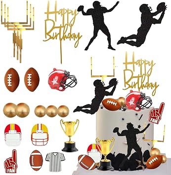 20PCS American Football Players Goal Post Cake Toppers Rugby Ball Happy Birthday American Eagle Football Sports Theme Party Cake Decorations Supplies