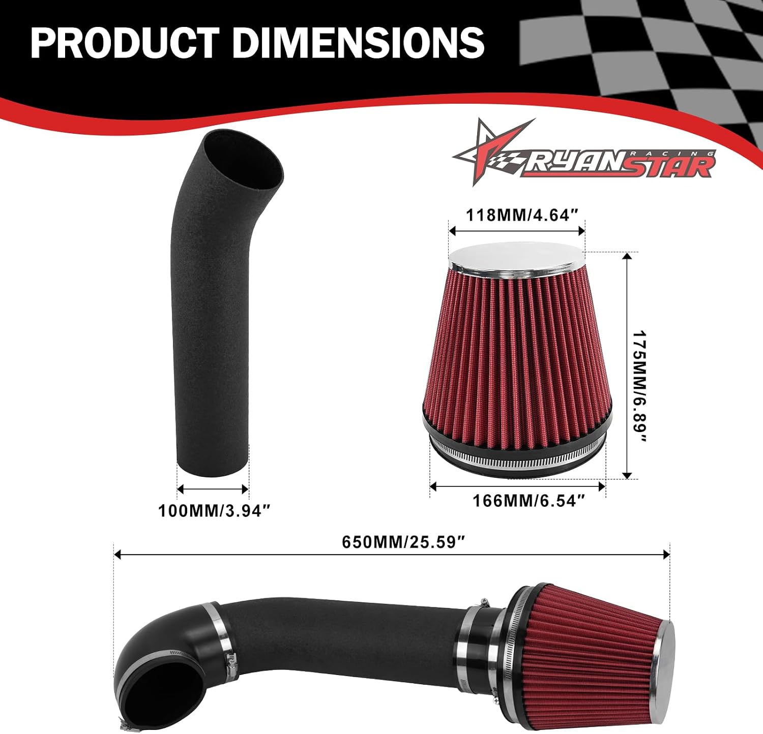 RYANSTAR RACING 4" LS Swap Cold Air Intake Kit Universal Fit, High-Flow Intake System Compatible with LS1 LS2 LS3 LSX LQ4 LQ9 LY6 4.8 5.3 5.7 6.0 Camaro Chevelle GTO Monte Carlo Caprice