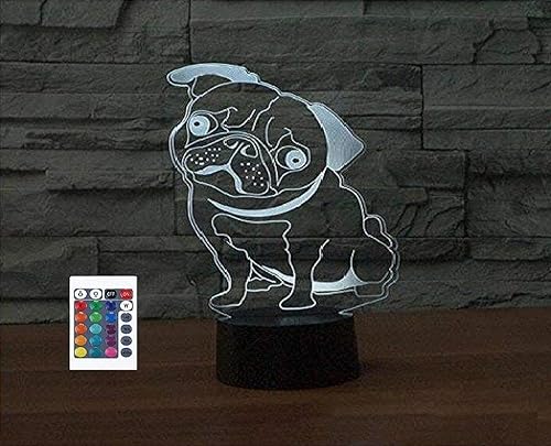 3D Lindo perro perro perro luz nocturna control remoto interruptor táctil mesa lámpara de ilusión óptica 16 luces cambiantes de color decoración del
