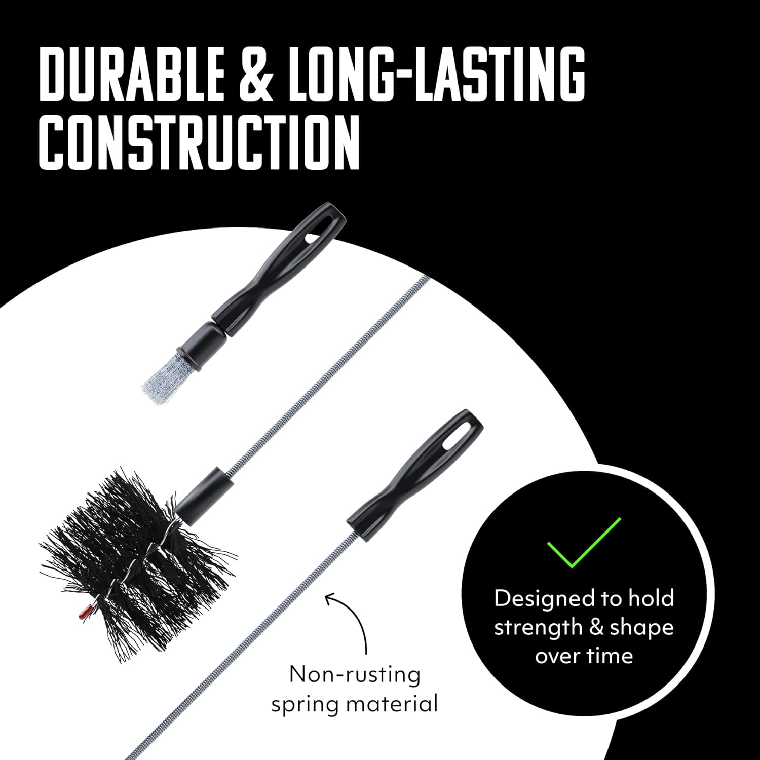 Brushtech Pellet Stove Cleaning Brush Kit - 10-Foot Non-Kinking Spring Brush for 3-Inch Vent Pipes with Bonus Steel Ash Brush - Safe Airflow Maintenance for Stove Pipes