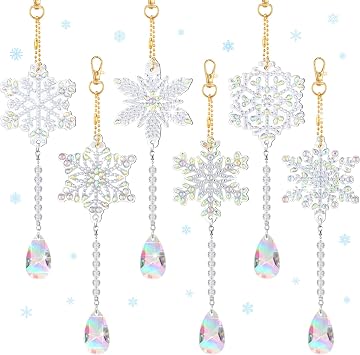 Snowflake Diamond Art Kit Double Sided Diamond Art Suncatcher Wind Chime Hanging Accessories DIY Craft Home Window Decoration 6pcs