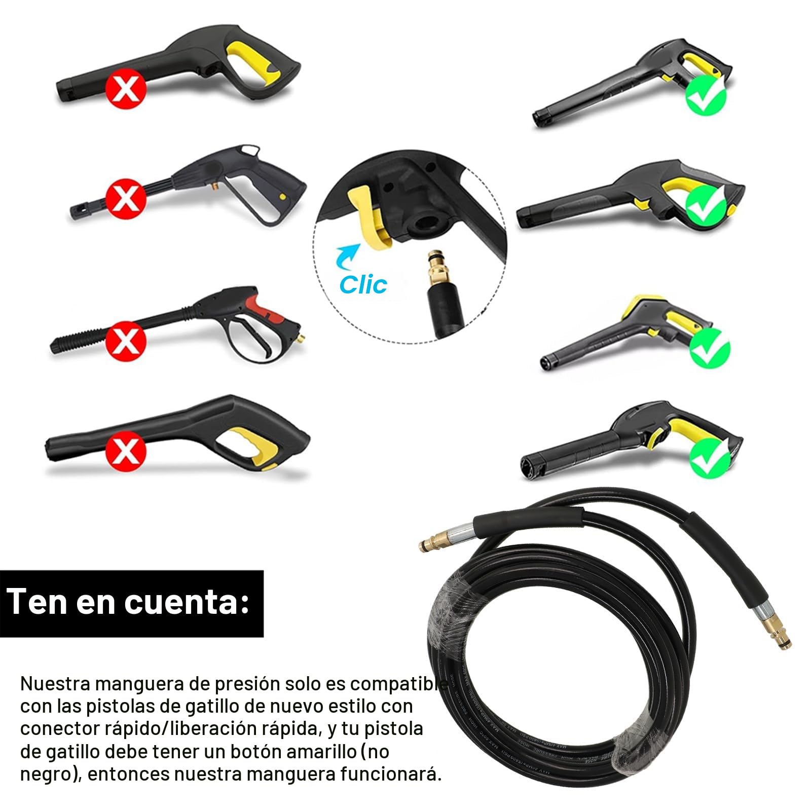 Manguera de repuesto de alta presión, para Kärcher K2-K7 2.643-585.0, extensión de conexión rápida y sin esfuerzo, para accesorios de uso prolongado (5 m)
