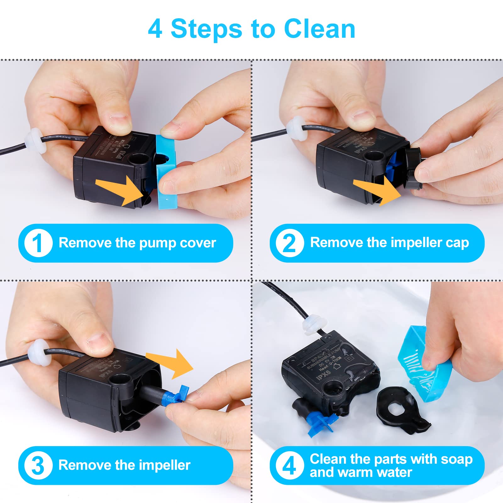 SP-400LV Bomba de fuente de agua para gatos y perros con ojales, bomba de repuesto USB para fuentes de consumo de mascotas compatible con mariposa, 1/2 galón, 1 galón, 2 galones