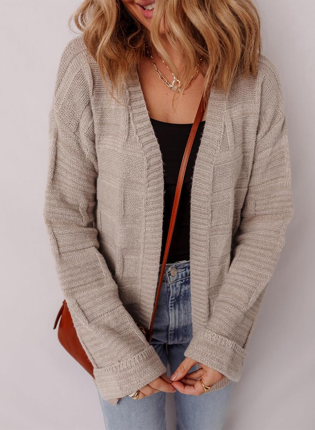 SHEWIN Women's Open Front Lightweight Cardigan Casual Long Sleeve Knit Loose Sweaters Outwear - Image 4