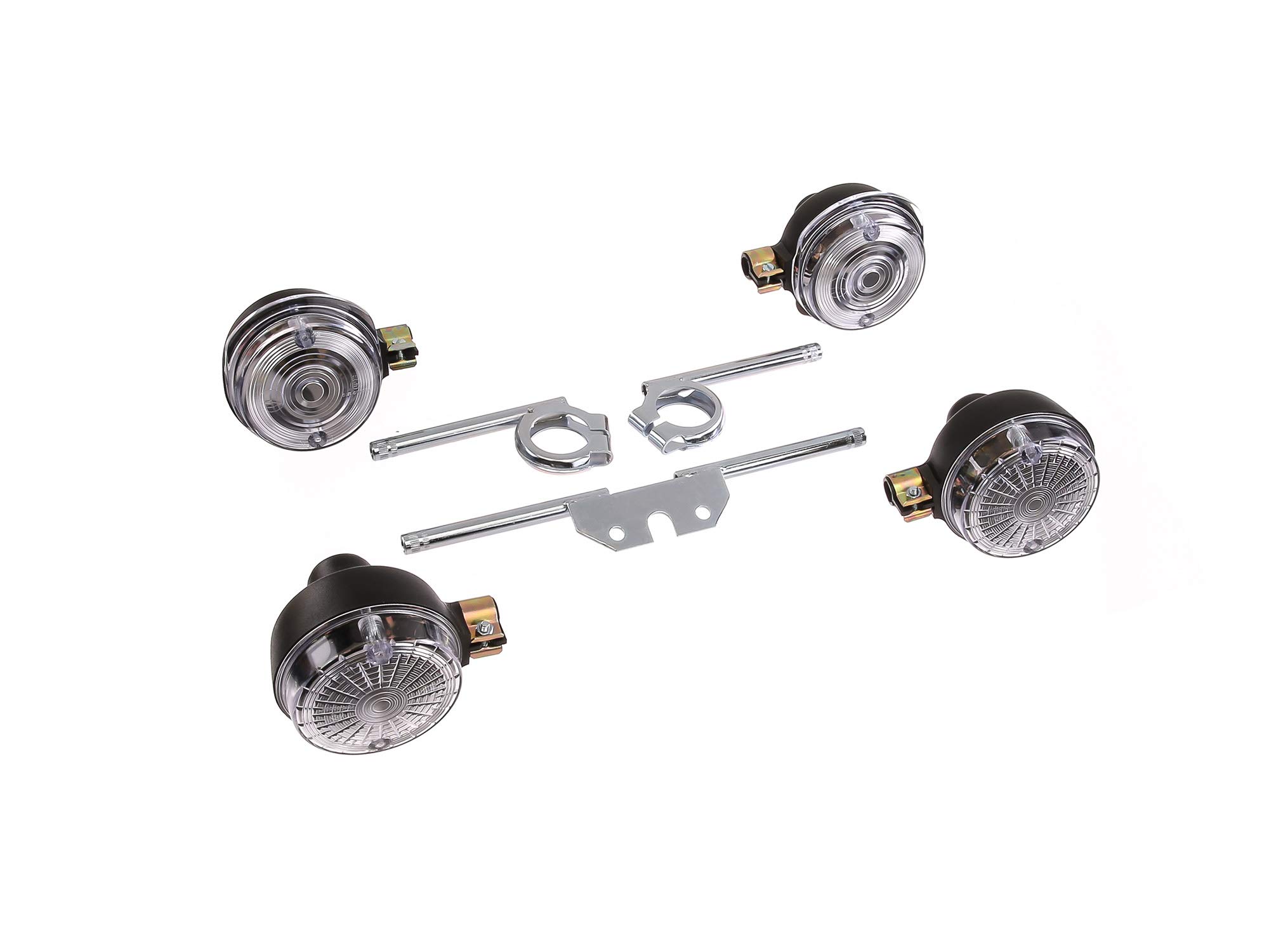 AKF Set: 4 weiße Blinker rund, komplett inkl. Blinkerträger verzinkt - für Simson S50, S51, S70