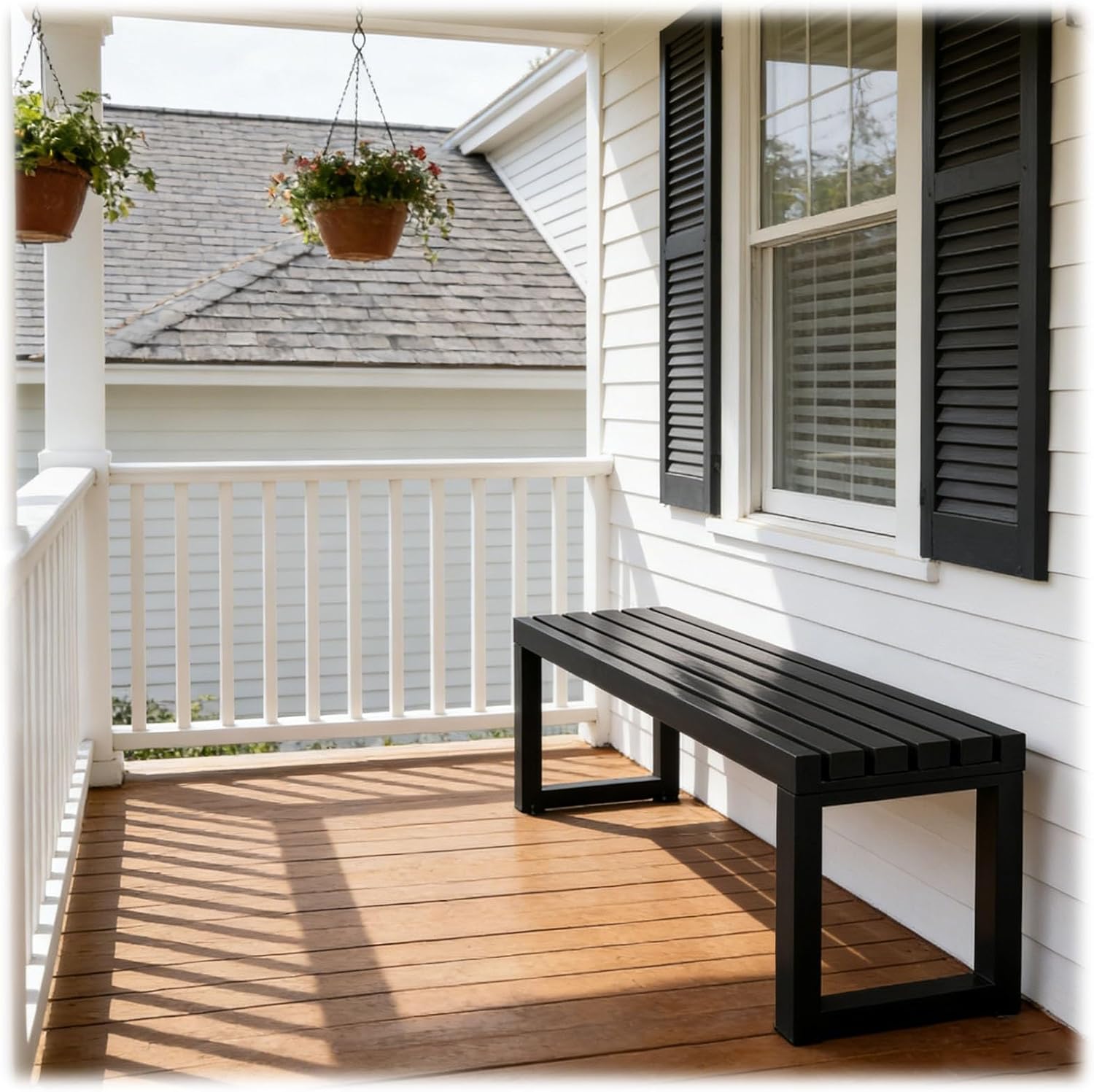 Outdoor Garden Bench, 2-Person Metal Patio Benches Weatherproof Outside Backless Bench 3.3ft 3.9ft 4.9ft 5.9ft Front Porch Seat Outdoor for Park, Yard, Lawn and Backyard Outside Chair(Black,3.3ft)