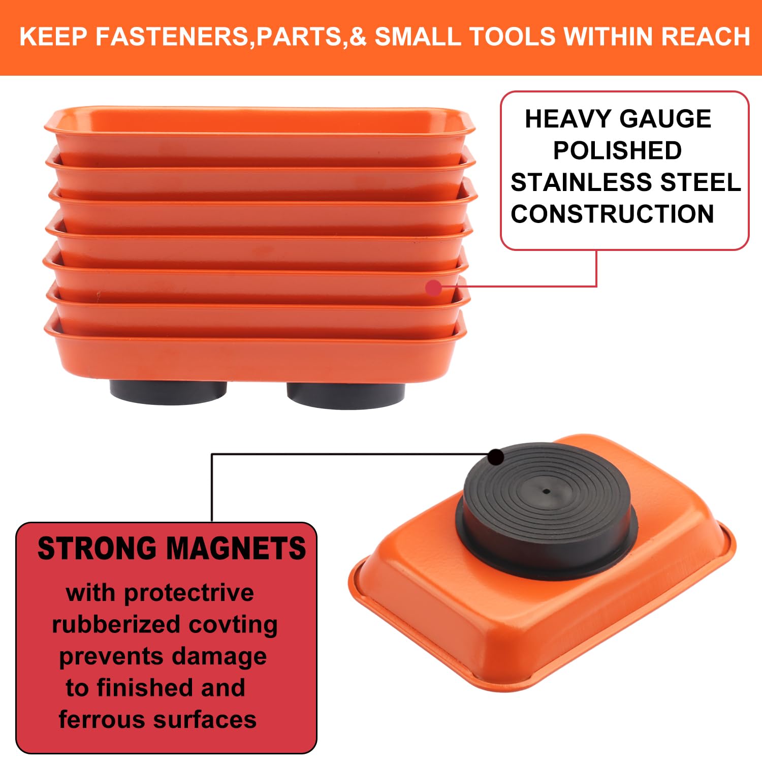 14 Stück magnetische Ablagen, inklusive 7 Stück 15 x 6,6 cm und 7 Stück 9,4 x 6,3 cm, magnetische Werkzeugablage, magnetische Teileablage, orange GENHAKON