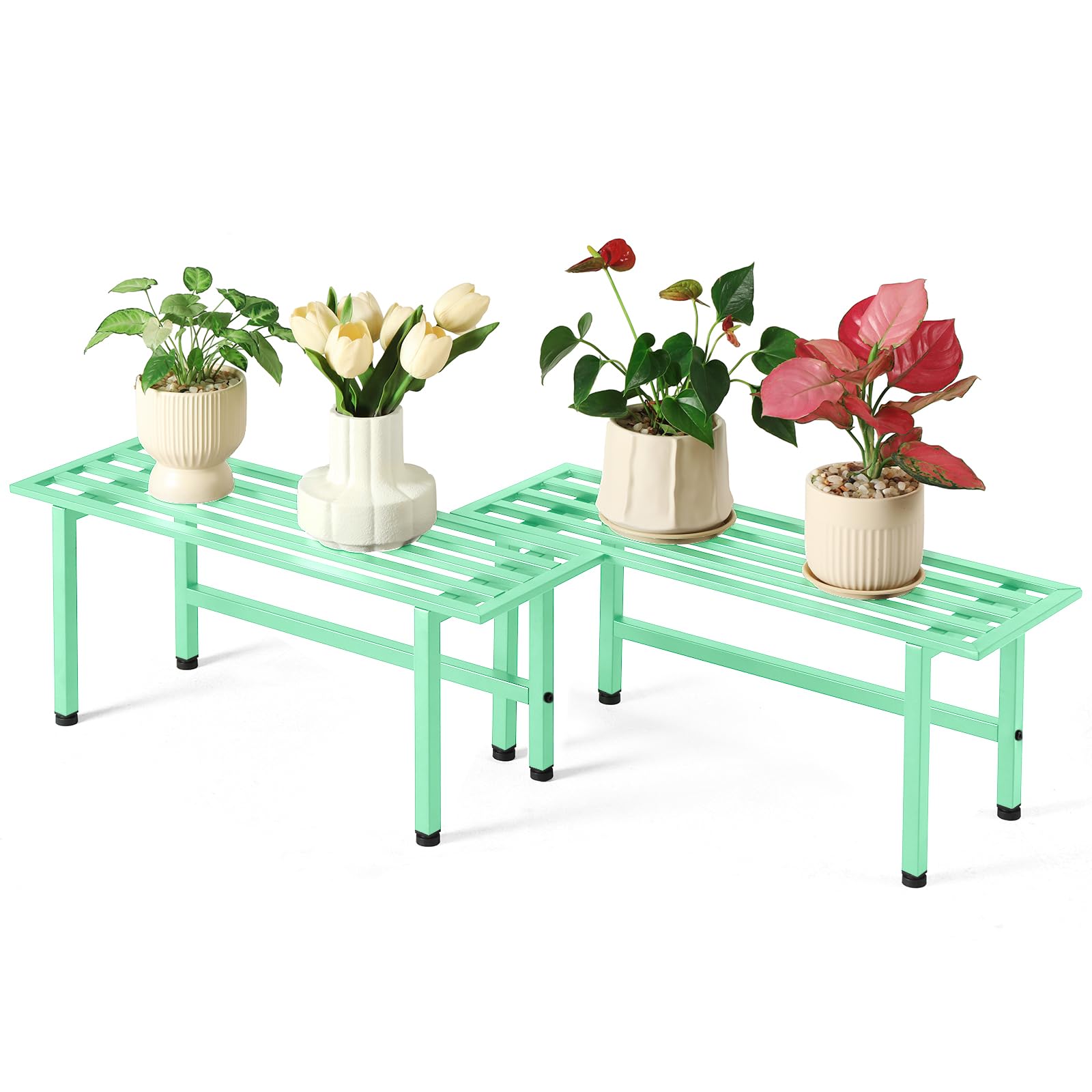 Zoapion 2 Pack Metal Plant Stands Outdoor,1 Tier Plant Bench,Mint Green โ image 1