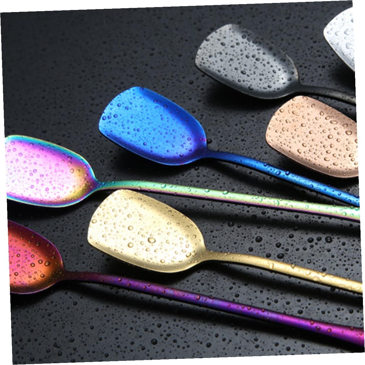Toyvian 6pcs Stainless Steel Ice Spoons Long Handle Stirring Spoons Blue for Ice Cream and Cocktail Mixing in Home Kitchen