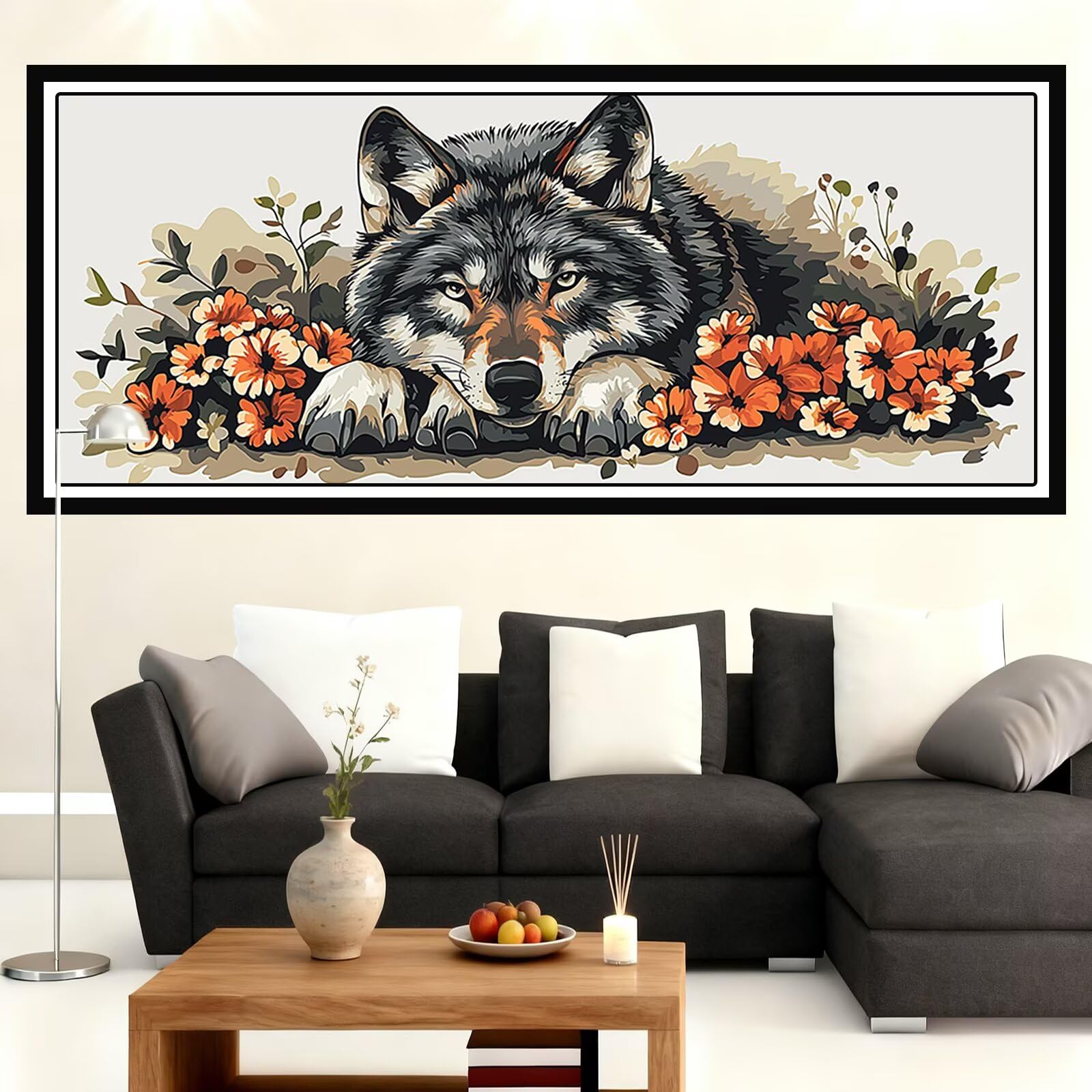 Wilk do malowania po numerach, dla dorosłych, duże, 120 x 50 cm, kwiaty, do malowania po numerach, zestawy do malowania po numerach, wesołe zestawy do malowania dla dorosłych, DIY, farby akrylowe