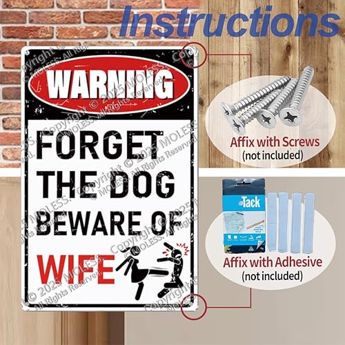 Miniatura 5 de Letrero de cueva de hombre, 12 x 8 pulgadas, letreros divertidos con texto en inglés "WARNING - FORGET THE DOG BEWARE OF WIFE" - Dcoratons de pared
