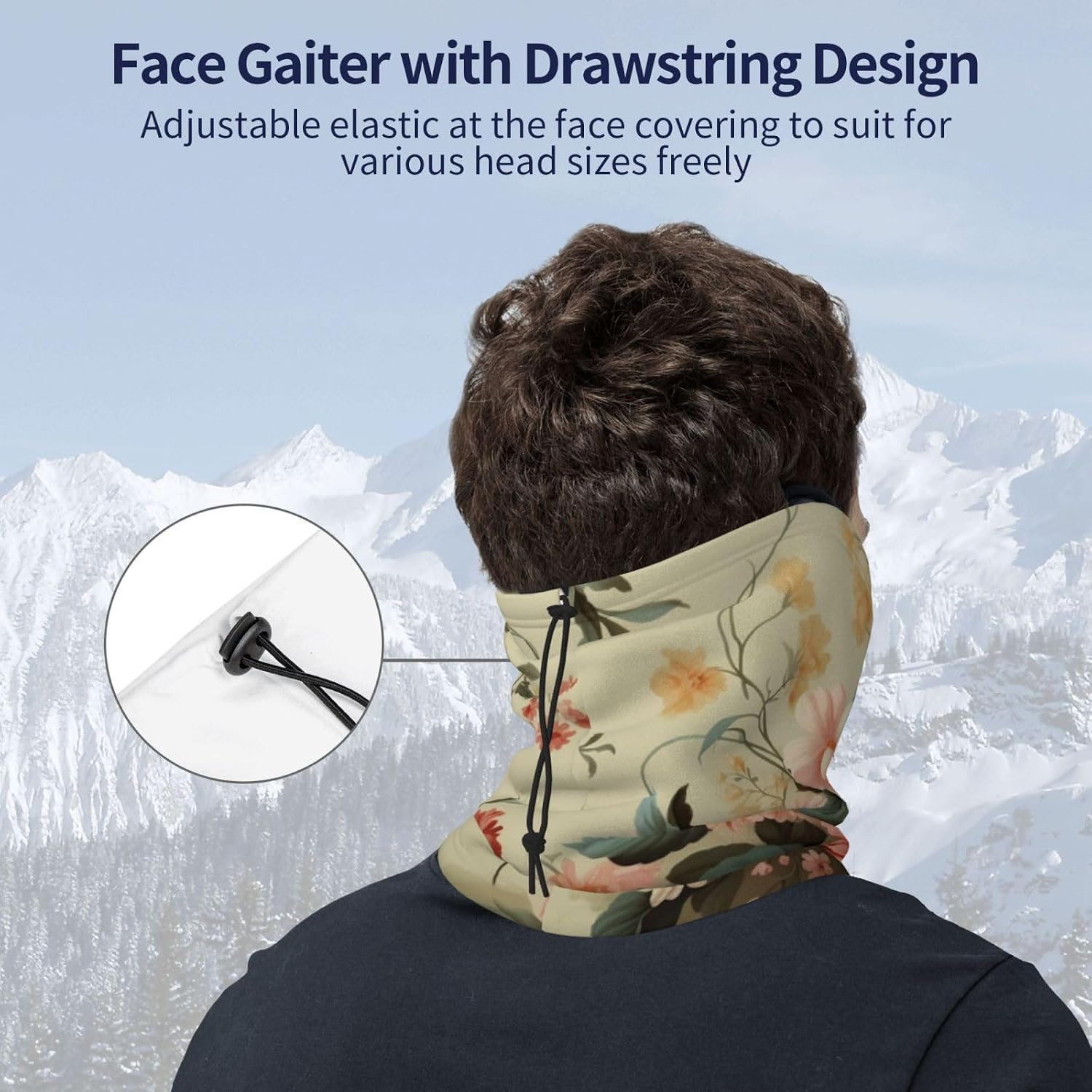 Neck Warmer Winter, Flowers Decorative Print For Cold Weather Winter Face Mask,Thick Warm Neck Gaiter Face Scarf,For Men Women Skiing Cycling - With Rope