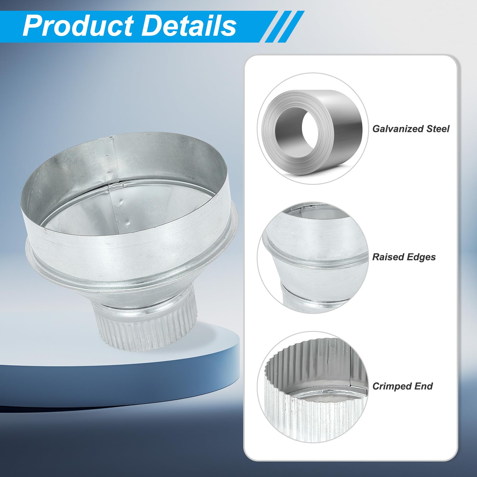 PATIKIL 6 Inch to 3 Inch Duct Reducer, Galvanized Steel Round Air Duct Reducer Crimped Pipe Increaser Adapter Connector Fitting Coupling for HVAC, Ventilation Systems - Image 3