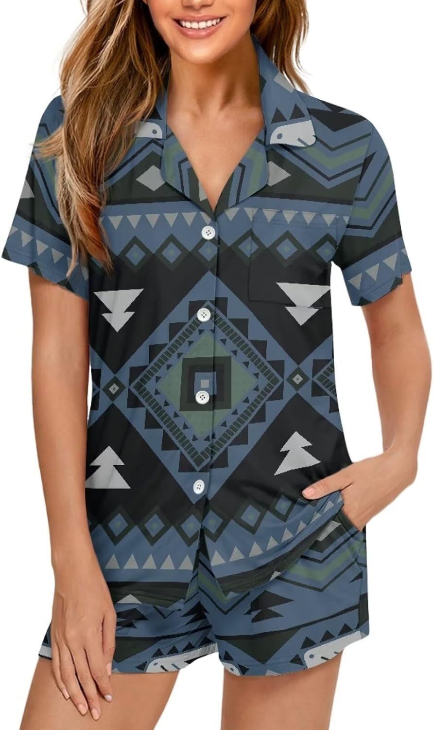 Aztec Pajamas For Women 3D Print Retro Western Geometric Ethnic Pattern Two Piece Sets Soft Spring Nightgown
