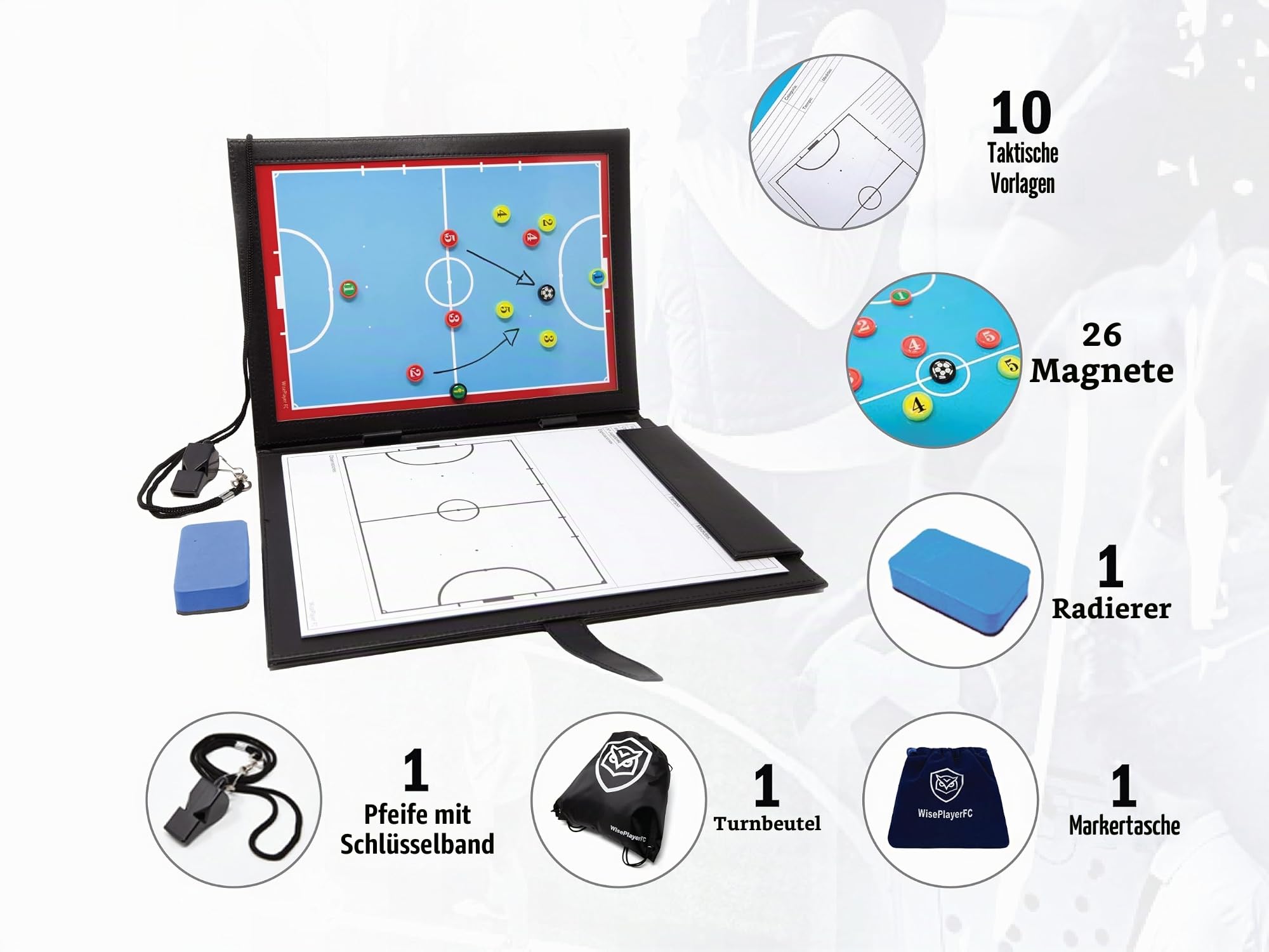 Taktiktafel Futsal für Futsaltrainer -Magnetische Taktikmappe für Futsal mit Tasche