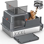 2-Pack XXXL Stainless Steel Litter Box with High Sides & Lid – Large Metal Cat Litter Tray for Big & Multiple Cats, Anti-Leakage Non-Stick Pan, Includes Scoop & Footboard, 70×50×30cm