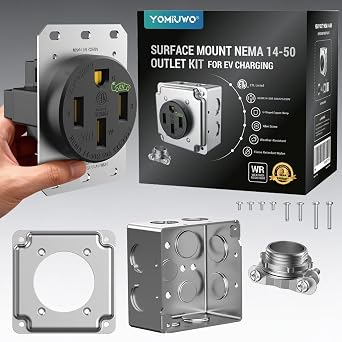 Nema 14-50 EV Outlet Surface Mount Kit Weather Resistant 50 Amp EV Charging Receptacle Heavy Duty,2.42" Diameter, U-Shaped Brass Clamp -Industrial Grade, 3-Pole 4-Wire Grounding, ETL Listed