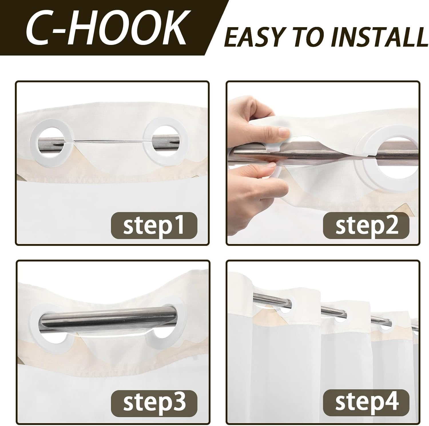 Dark Brown Forest Hookless Shower Curtain with Snap in Liner, Bronze Brown Mountain No Hook Double Layer Shower Curtain and Liner Set, Ringless with Window Waterproof Cloth Fabric, 71"W x 80"L