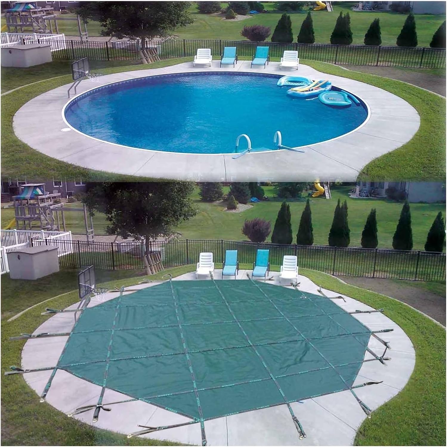 AviiSo Manta Solar para Piscina Cobertor de Seguridad para Piscina de Invierno Redondo 10m 9m 8m 7m 6m 5m 4m 3m 2m, Material PP de Malla de Alta Resistencia, Malla Verde sólida (Size : 33ft/10m)
