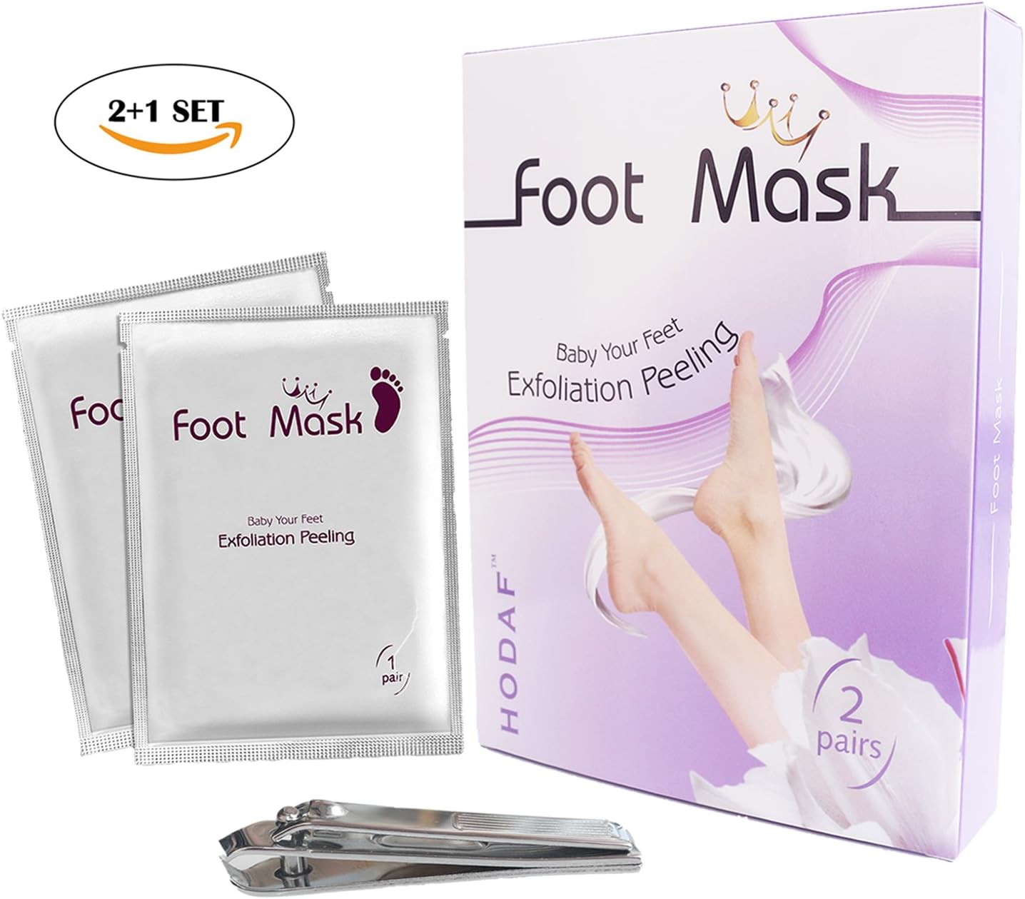 2 Pairs Foot Peel Mask with 1 Pack Nail Clipper,Exfoliating Calluses and Dead Skin Remover, Best Natural Foot Care Peeling Moisturizing Mask for Men&Women, Get Smooth foot in 1-2 Weeks (2+1SET)