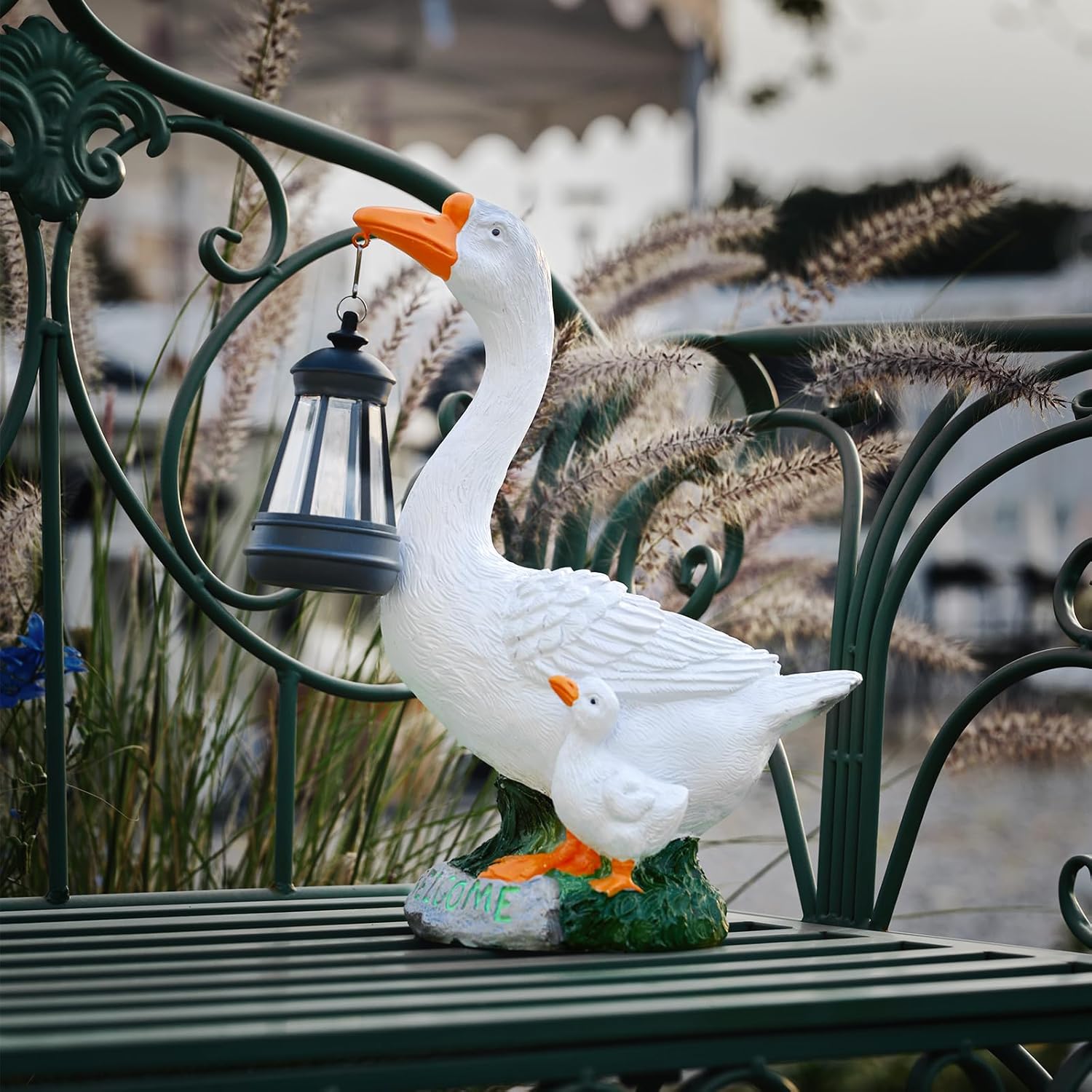 Solar Porch Goose Statue, Outdoor Goose Decor with Lantern for Yard Lawn Patio Balcony, Birthday Christmas Housewarming Gifts for Mom, Grandma, Women,12 Inch,Resin - Image 7