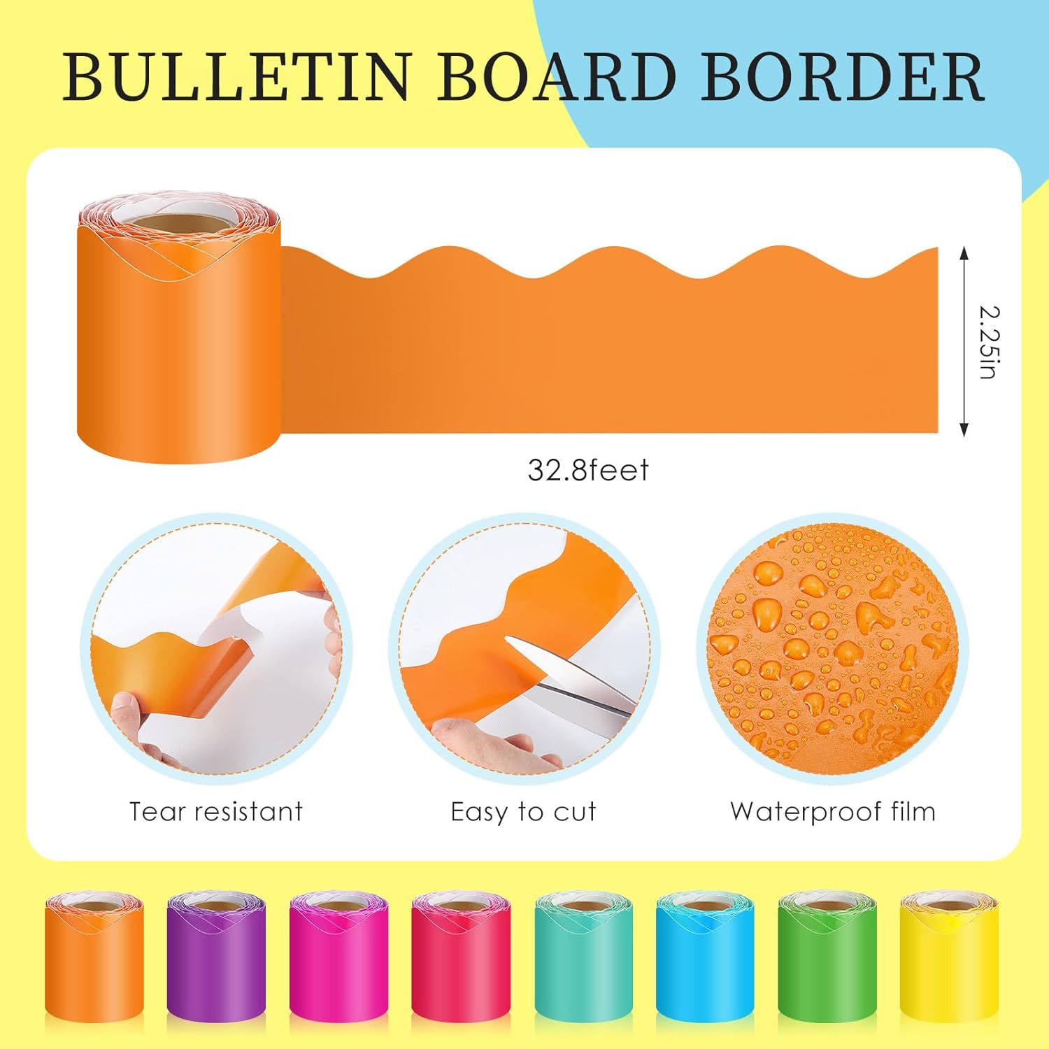 Affrolling 8 Rolls Bulletin Board Paper 47 inch x 15 Feet with 8 Pcs 262 ft Colorful Borders for Bulletin Board Construction Craft Paper Roll Bulk DIY for Classroom Decor Art Drawing Painting(Rainbow)