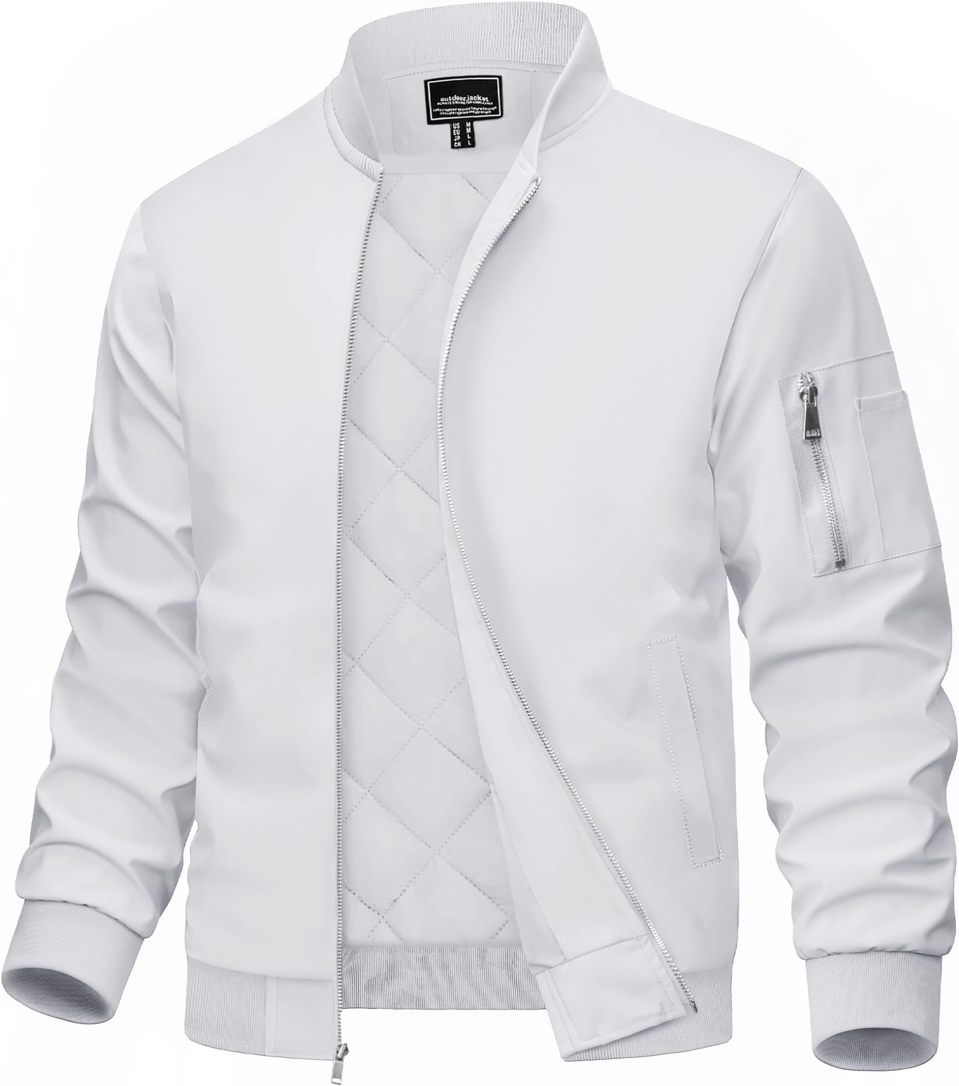 Men's Bomber Jacket Casual Windproof Quilted Jacket Full Zip Windbreaker Winter Warm Varsity Jacket with Pockets