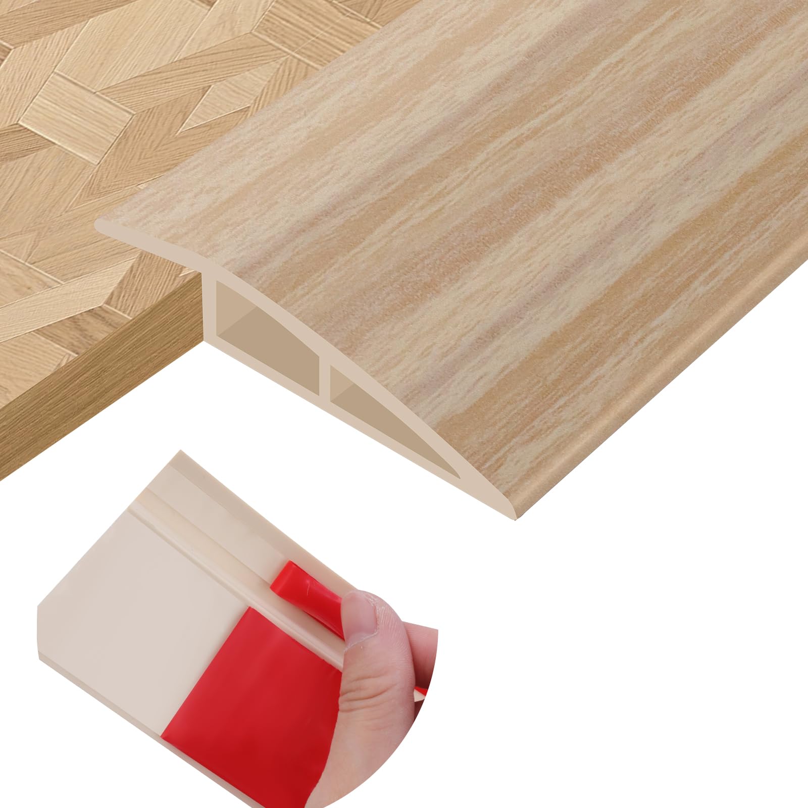 Floor Transition Strips PVC Self-adhesive Door Threshold Strips for Doorways Carpet Edging Laminate Floor Threshold Transition Profile (Light Yellow Wood Grain, 15mm×1m)