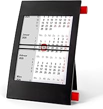 Truento 3-Monats-Tischkalender für 2 Jahre (2026 & 2027) - mit Drehmechanik - schwarz/rot