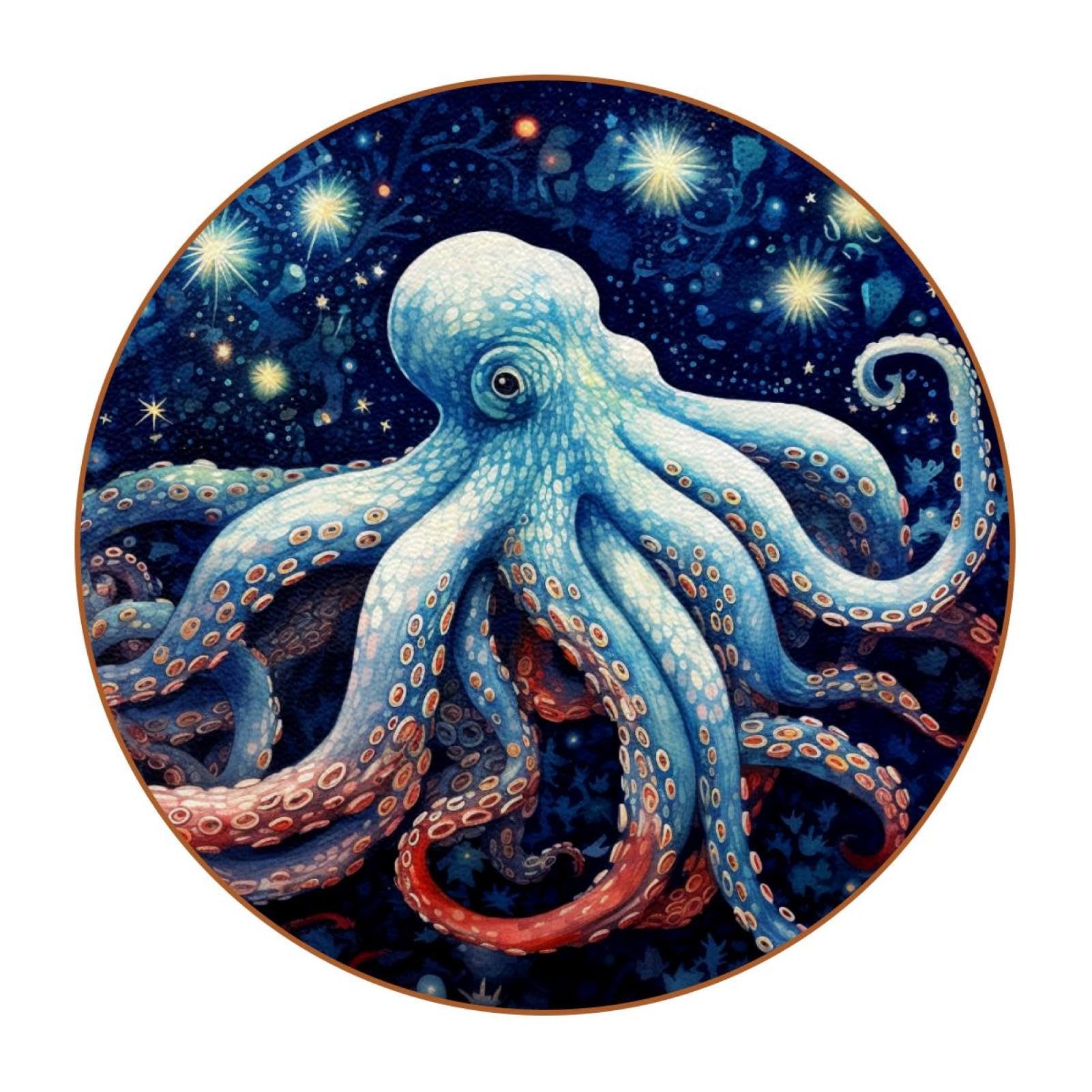Cartoon-Galaxie-Oktopus-Untersetzer für Getränke, 6 Stück, Tisch-Schutzmatte für Weingläser, Tassen und Tassen, wiederverwendbar im Büro, Küche, Bar, 10,9 cm