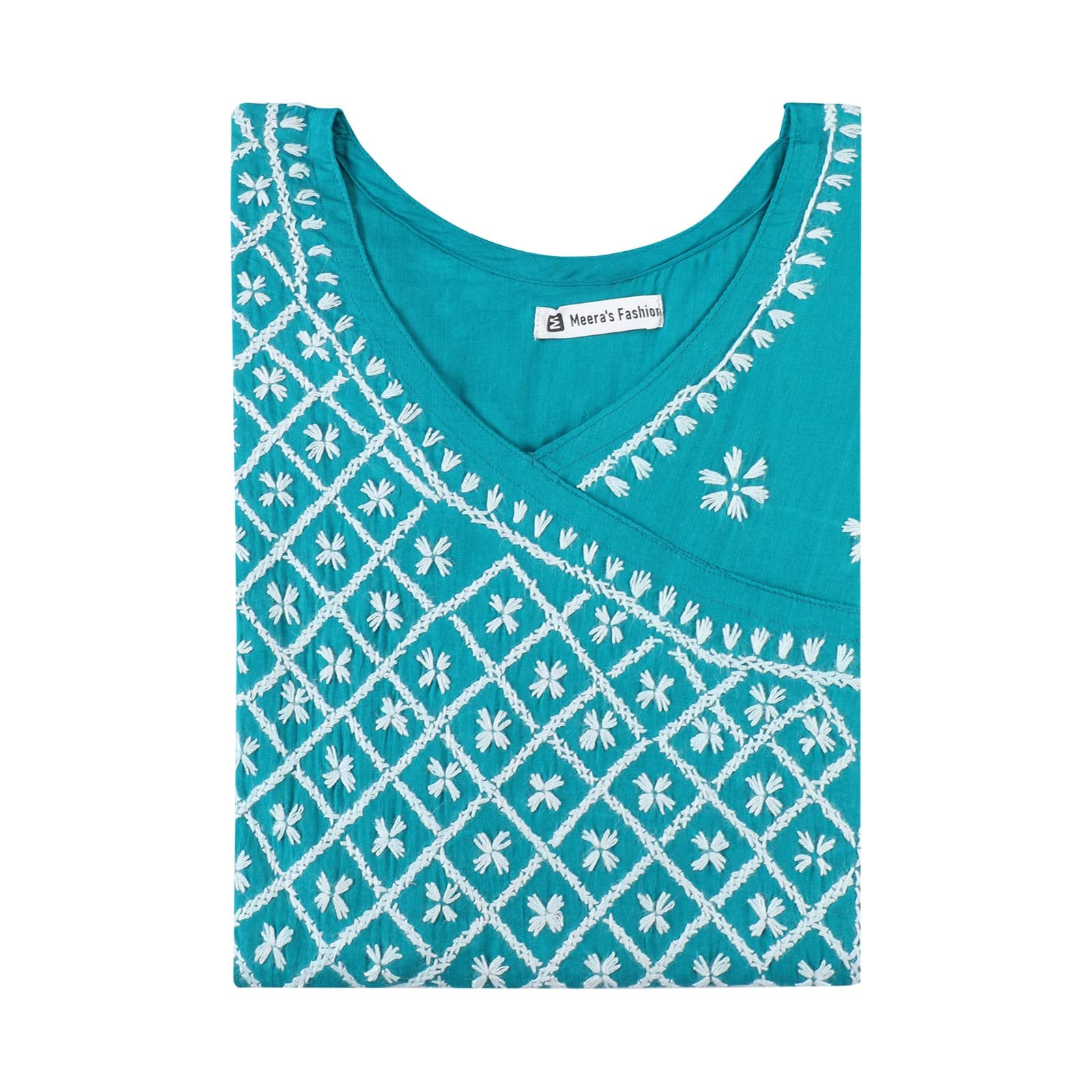 GenericMeera's Fashion Cotton Chikankari Angrakha Kurta/Kurti Women Pure Cotton