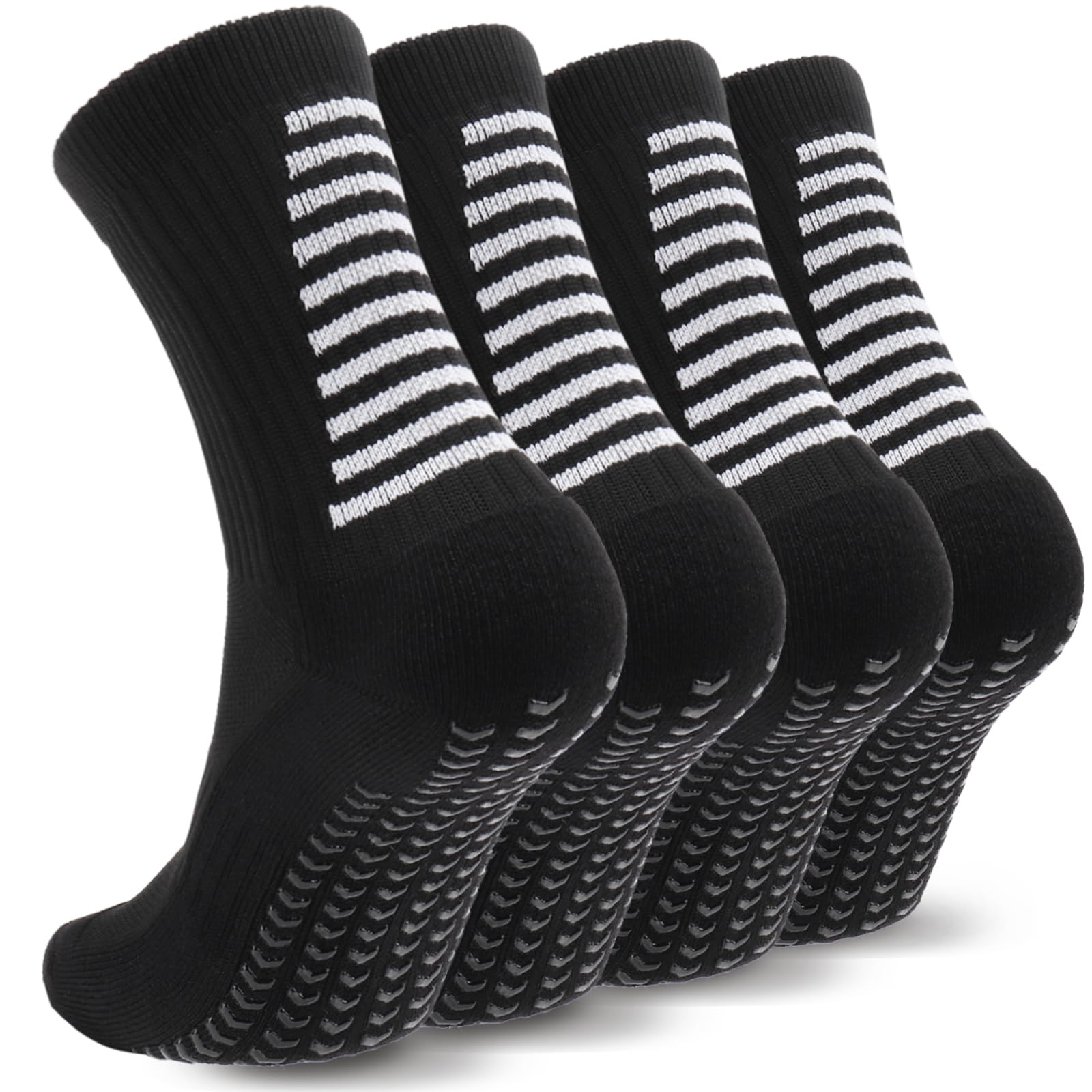 Ultrafun 4 Pairs Soccer Socks with Grips Non Slip Football Basketball Athletic Socks for Men Women (US, Alpha, One Size, Regular, Regular, Black)