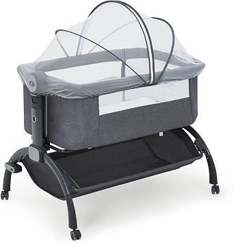 Bedside Bassinet, GarveeTech Baby Bassinet, 3-in-1 Bedside Sleeper, Baby Co-Sleeper, Travel Crib with Removable Mosquito Net & Storage Basket | Height Adjustable with Wheels