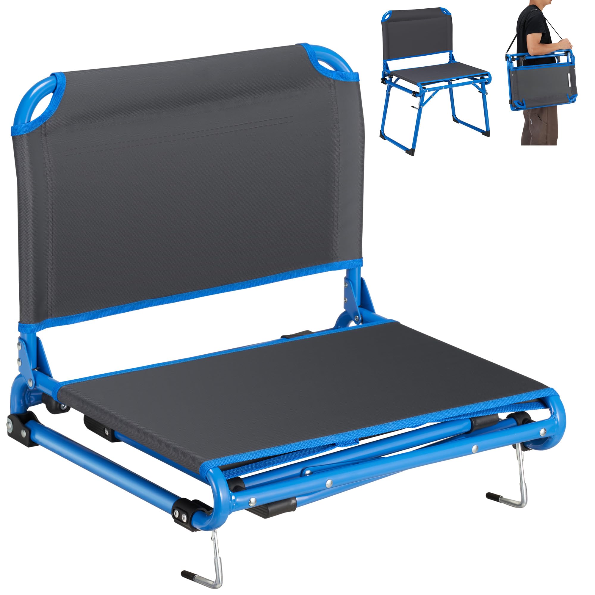 Azaeahom Stadium Seats with Back Support, Portable Folding Bleacher Chairs with Back and Cushion, 2-in-1 Stadium Seats Includes Shoulder Strap, Wide