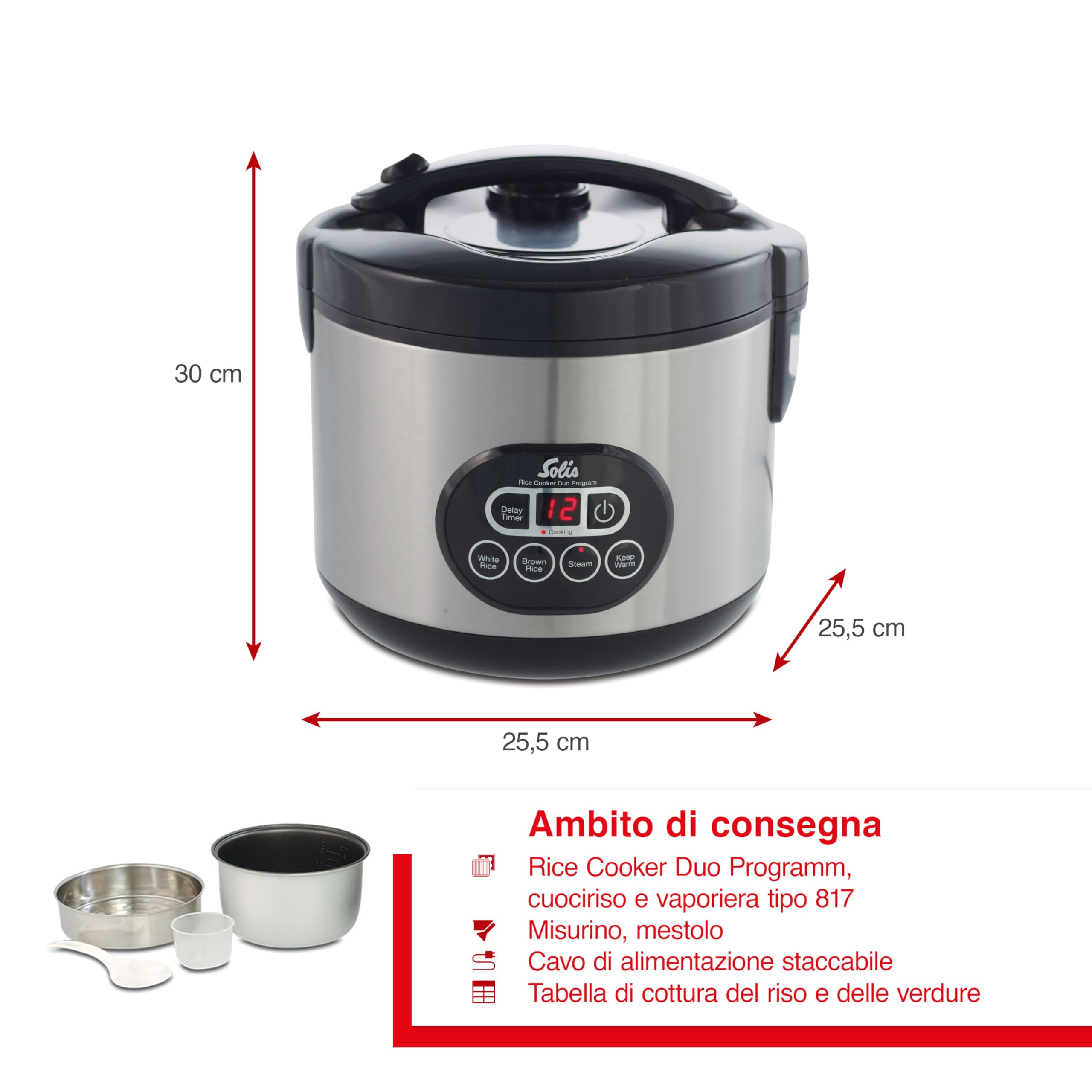 Solis 979.3 Cuociriso Elettrico, 500 W, Display Led, Nero/Argento
