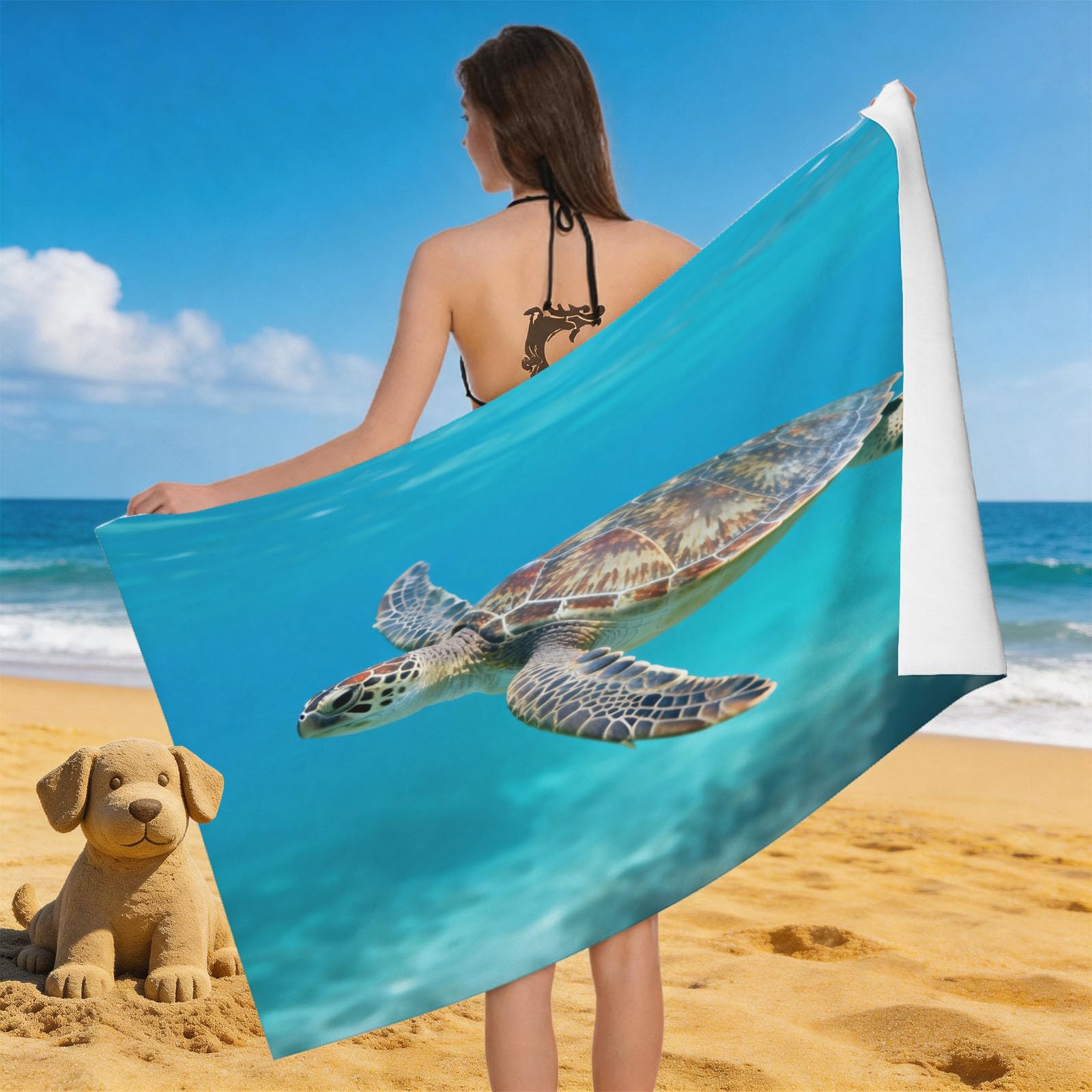 Leichong 3D Sea Turtle Beach Towel Large Microfiber Soft Quick Dry for Adults, The Underwater World Bath Towel Lightweight Soft Absorbent for Travel Swimming Pool Sports, 80 x 160 cm