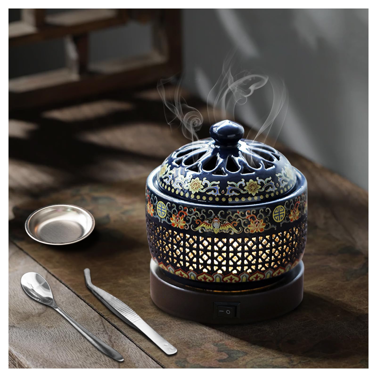 Ceramic Electric Incense Burner with LED Display, Resin Burner, Timing Temperature Adjustment, Electronic Aroma Diffuser For Indoor Air Purification, Home Decoration, Meditation, Yoga