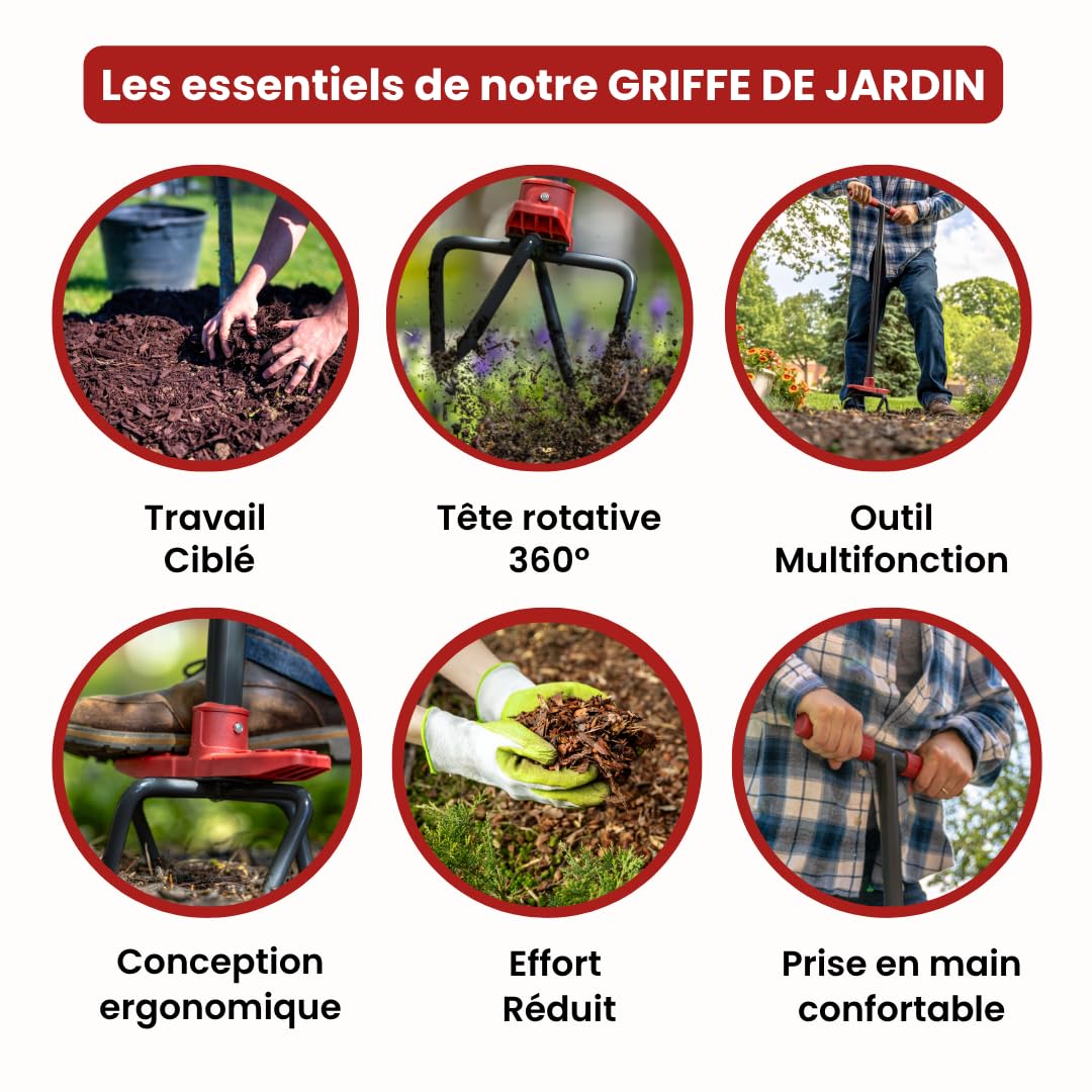 VENTEO - Arrache Racine RootSlayer | Griffe de Jardin Rotative | Tête en Acier Trempé | Aère, Ameublit et Travaille la Terre | Outil de Jardinage pour Potager, Massifs, Plantation et Entretien du Sol